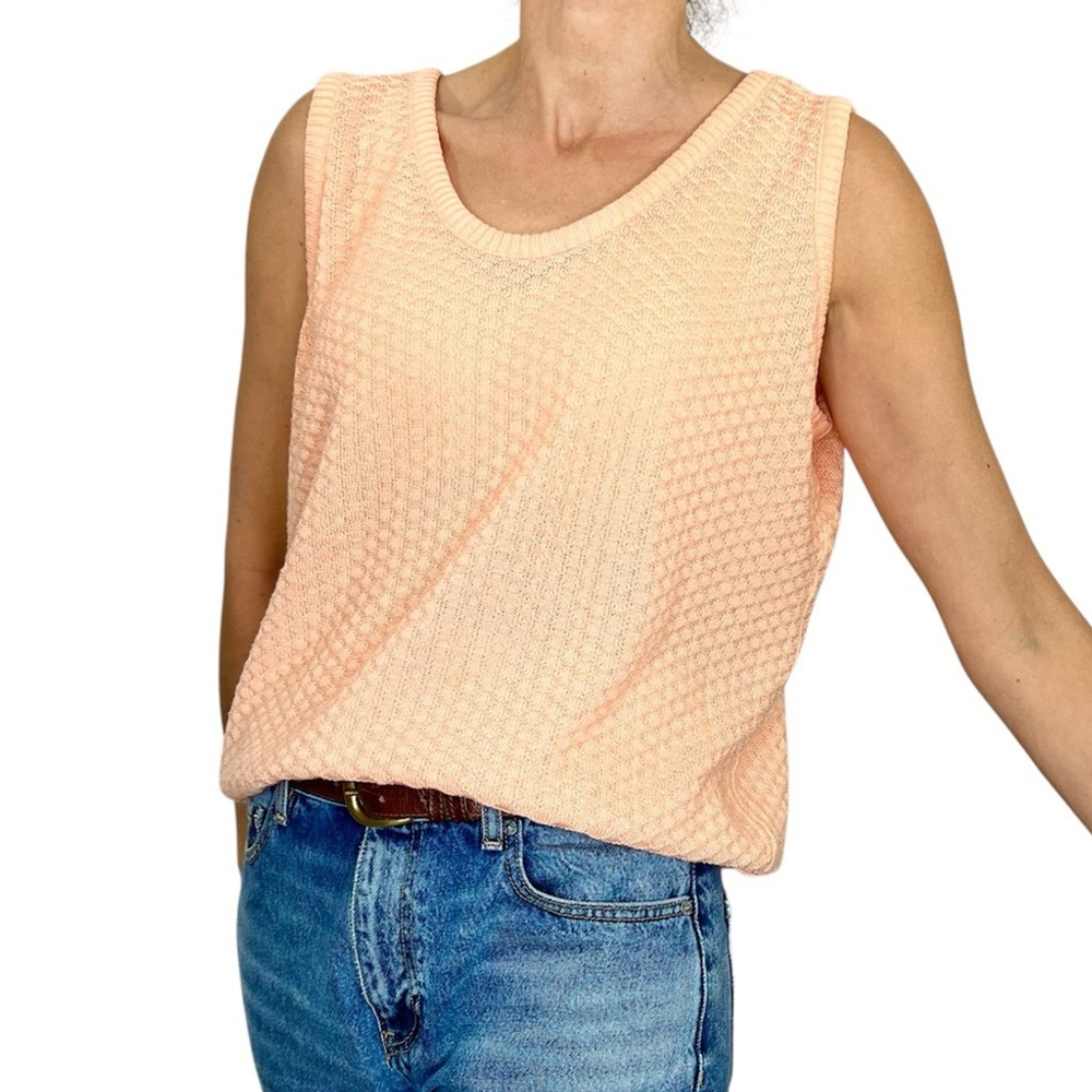 Vintage 70s 80s Canadian made peach orange sleeveless knit tank top sweater